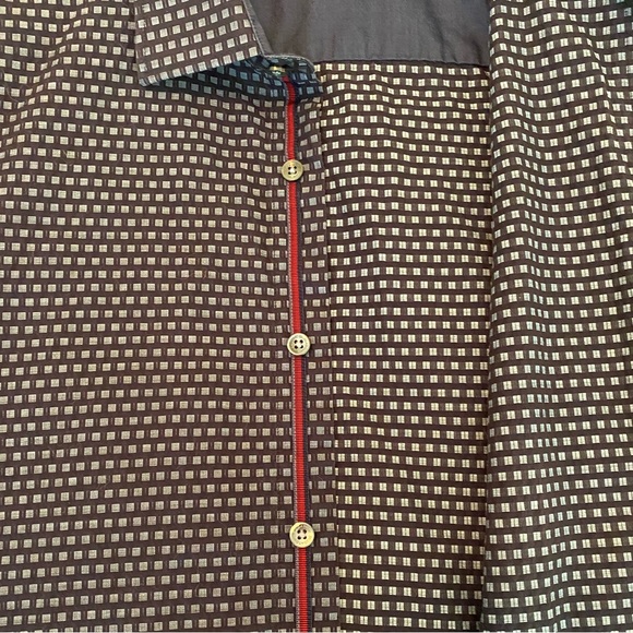 Bugatchi Shaped Fit Geometric Button Down Shirt Navy Gray‎ Modern Dress Shirt L - Picture 5 of 13